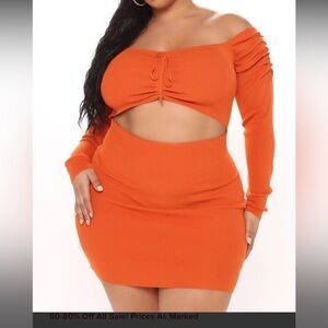 Orange Off-Shoulder Sweater Mini Dress